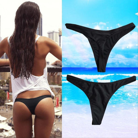 Women Sexy Black Bikini Bottom Swimsuit New Solid Bandage Swimwear