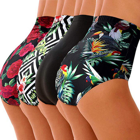 Women Vintage Bikini Panties High Waist Swimwear Bottom Solid Side