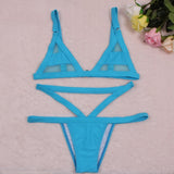 Women's Sexy e Mesh Bikini Set Lace Hollow Out Tops Bandage Swimsuit