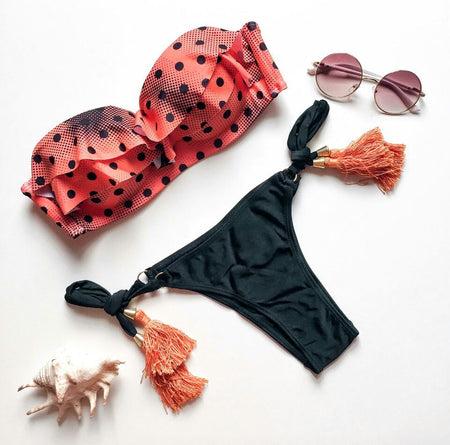 Sexy String Thong Bikini Set Pink Women Push Up Swimwear