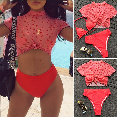 Women's Sexy e Mesh Bikini Set Lace Hollow Out Tops Bandage Swimsuit