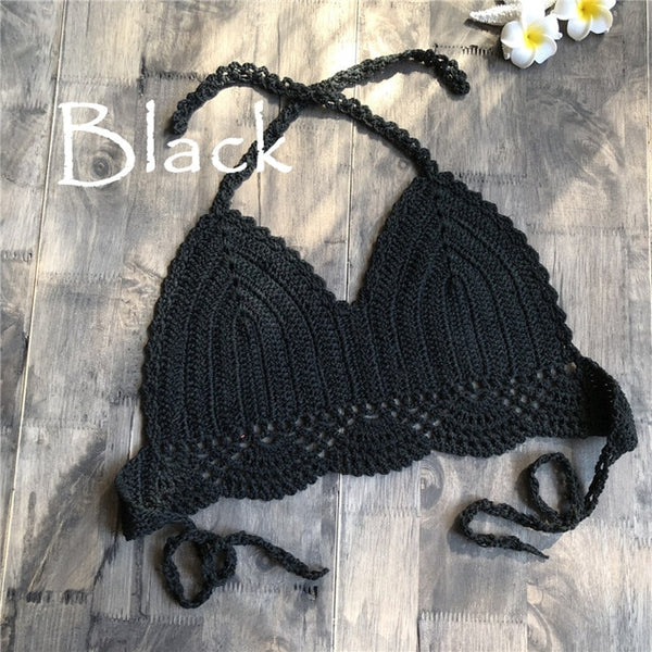 New Bikini Top Handmade Crochet Women Boho Beach Bralette Solid
