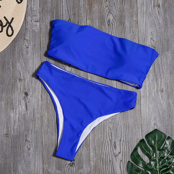 Bikini sólido Sexy para Mujer, bañador de cintura alta, última novedad